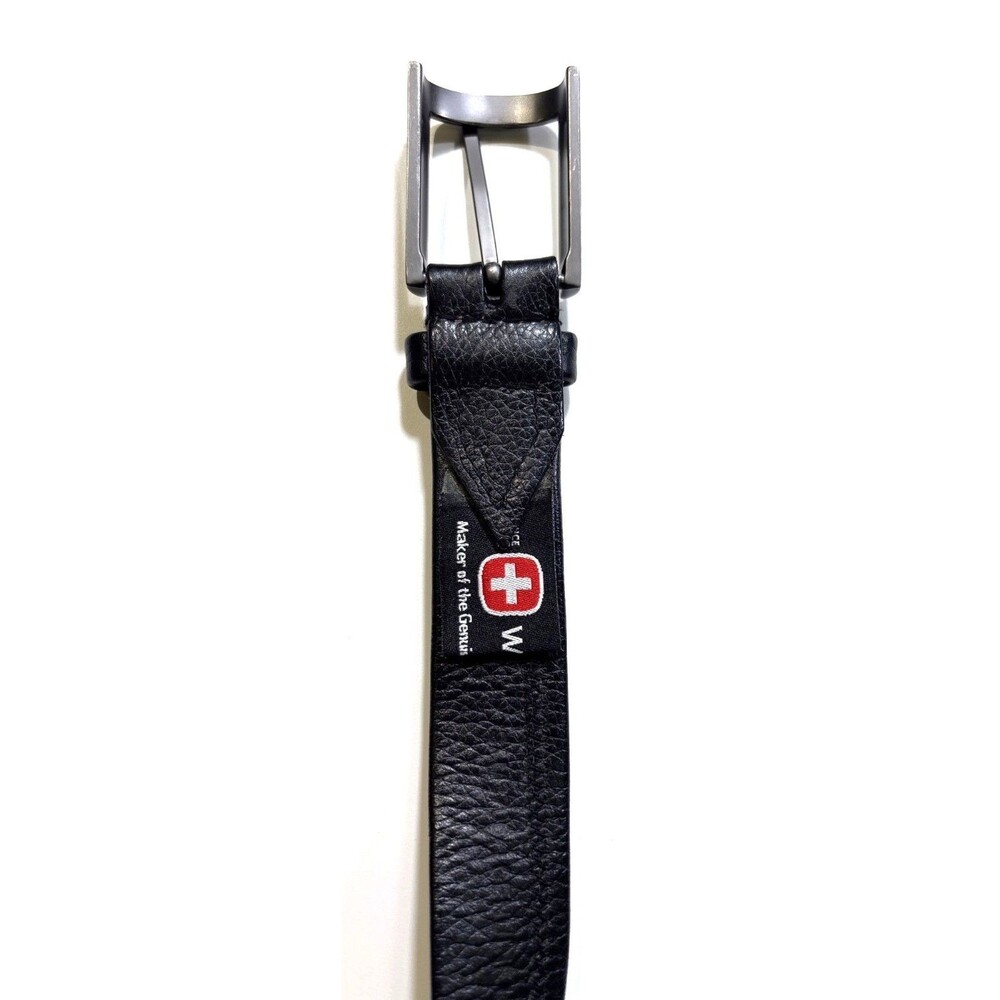 Swiss Army Mens Black Leather Gear Belt Brushed Metal Buckle 42-Inch Long